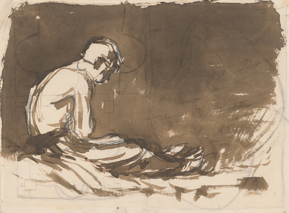 Sketch of a Man sitting Half-Naked from a Side View (In Prison I.)