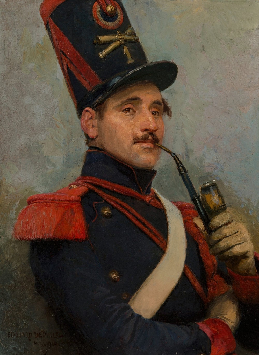 Self-portrait wearing French horse artillery enlisted men’s uniform