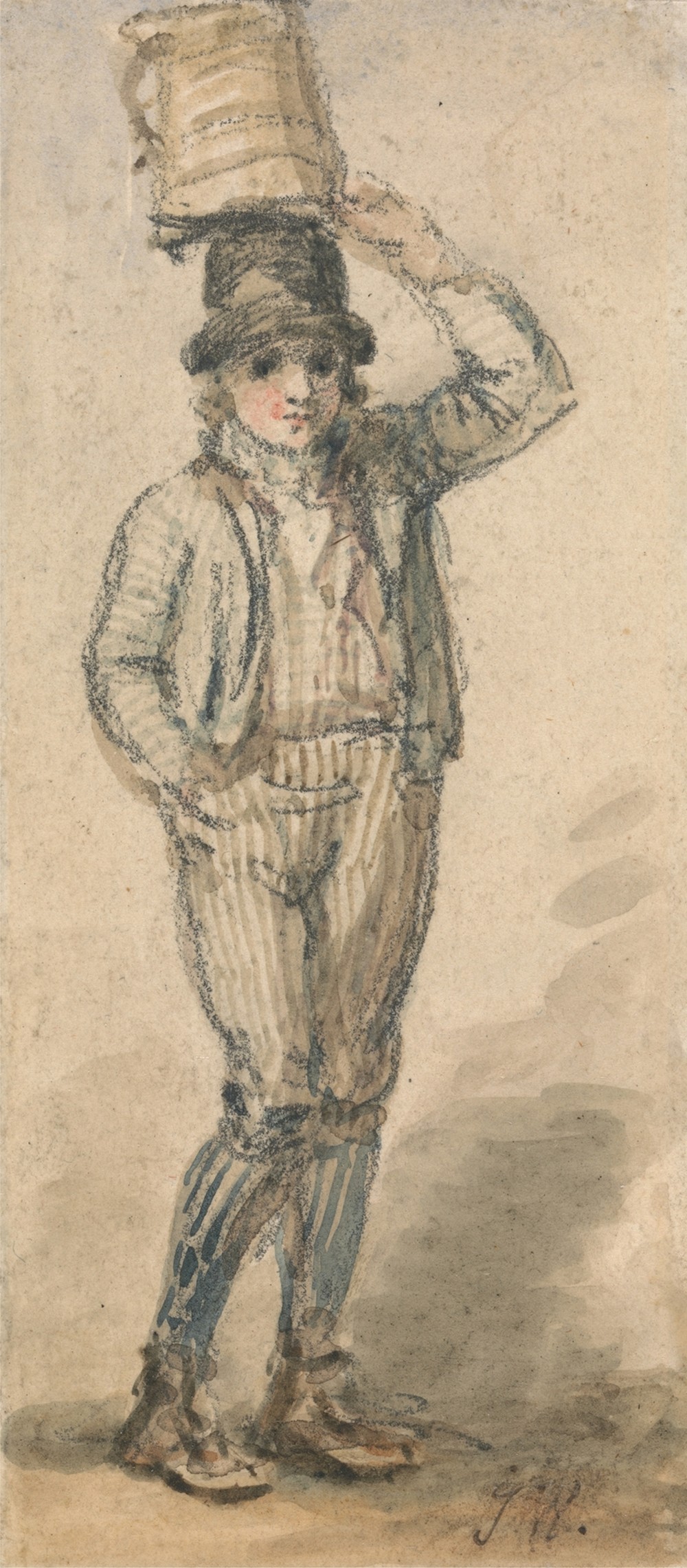 Boy Carrying a Pail on His Head