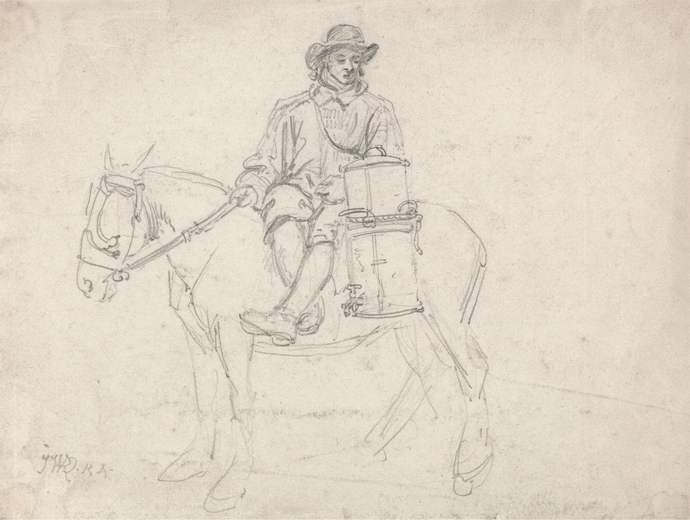 A Farmhand Riding Side-saddle, Carrying an Urn