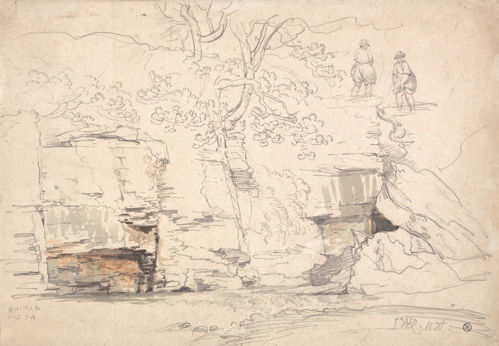 A Rocky Hillside with Trees and Figures