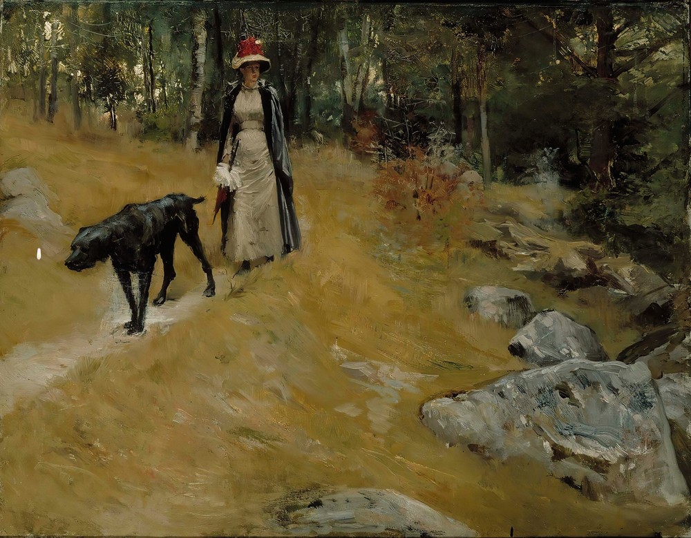 On The Shore Bank (Annie Edelfelt With A Dog)