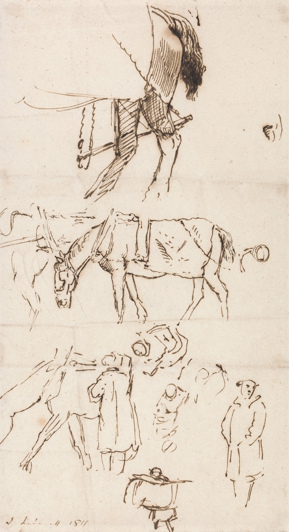 Studies of Horses, Men and Carriages