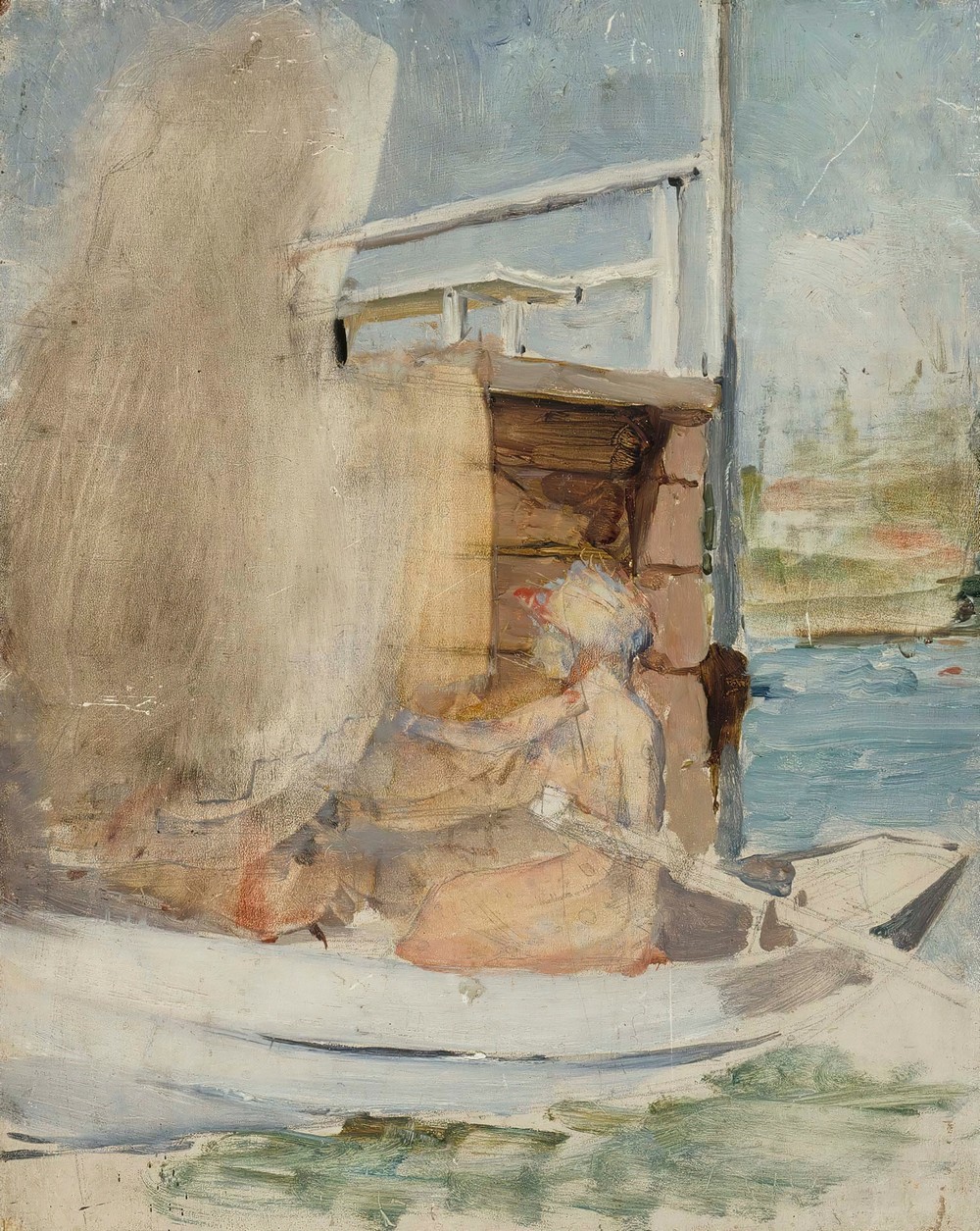 A woman in a boat at the pier