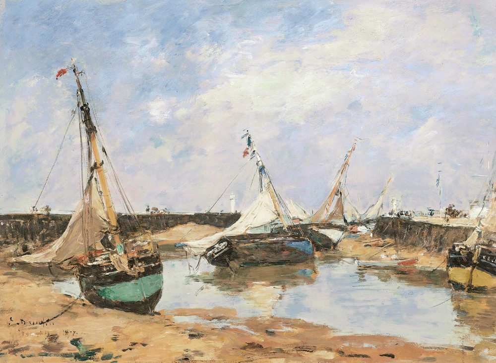 Trouville. Barques échouées entre les jetées