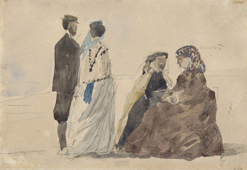 Two Ladies Seated and a Couple Walking on the Beach (c. 1866)