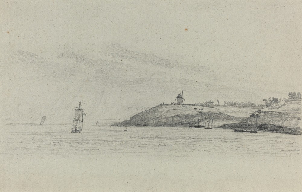 Coastal Landscape with Shipping; Windmill in Distance (c. 1858)