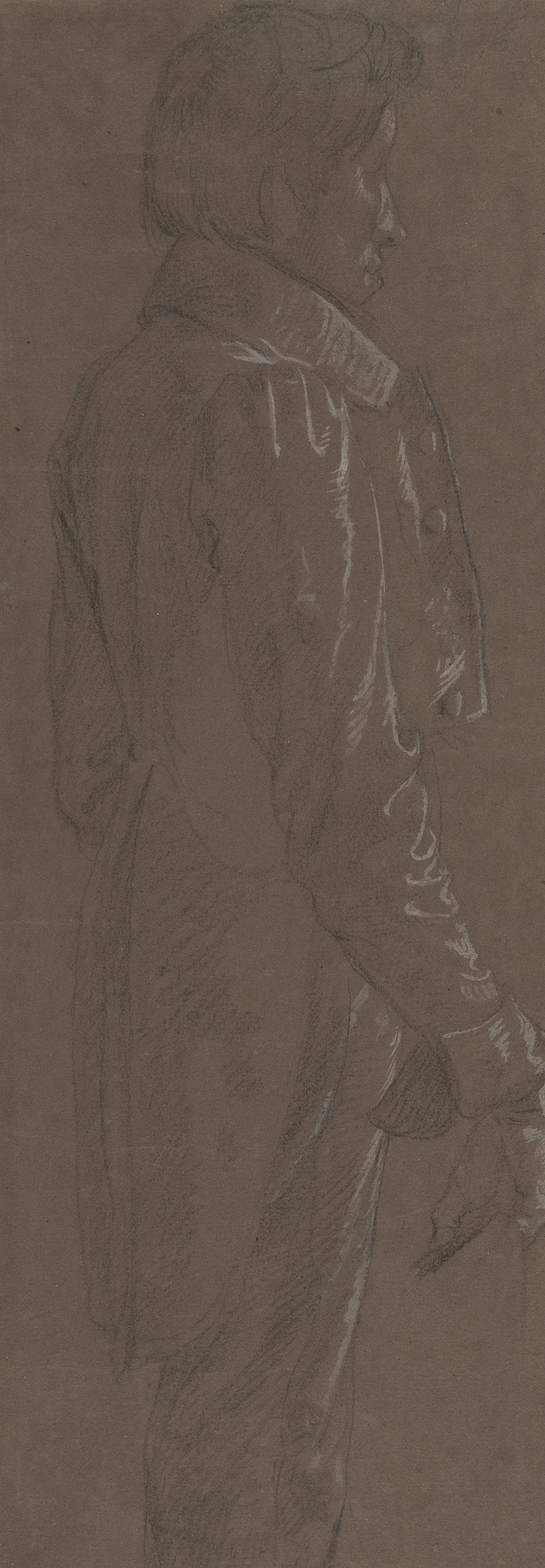 Standing Gentleman, three-quarter length profile facing right