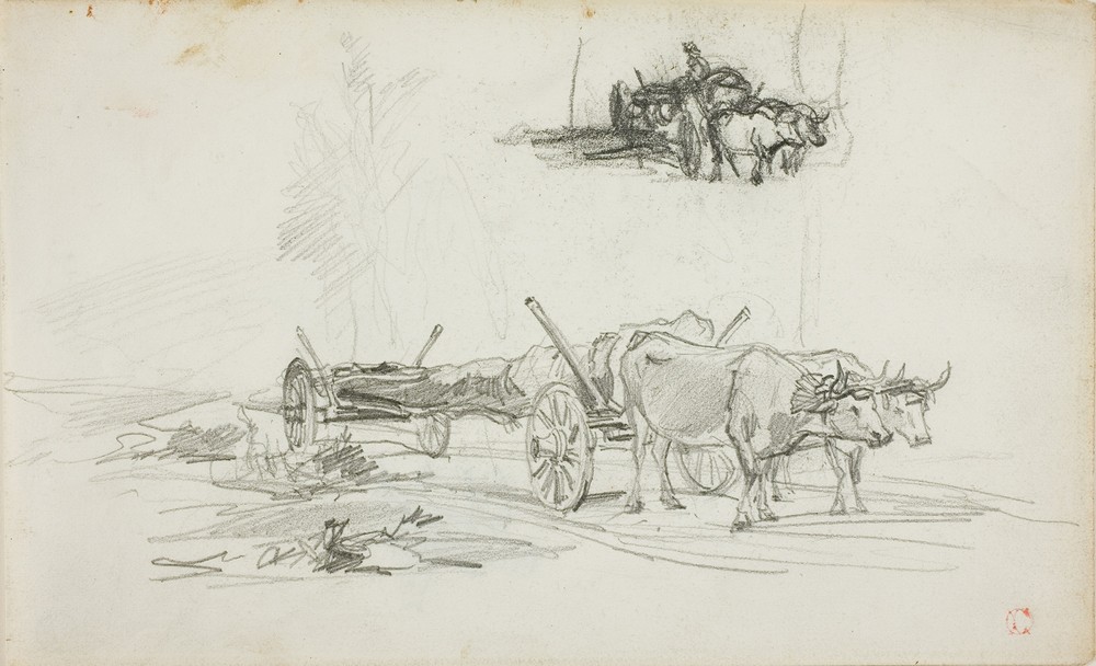 Two Sketches of Oxen Hauling a Log