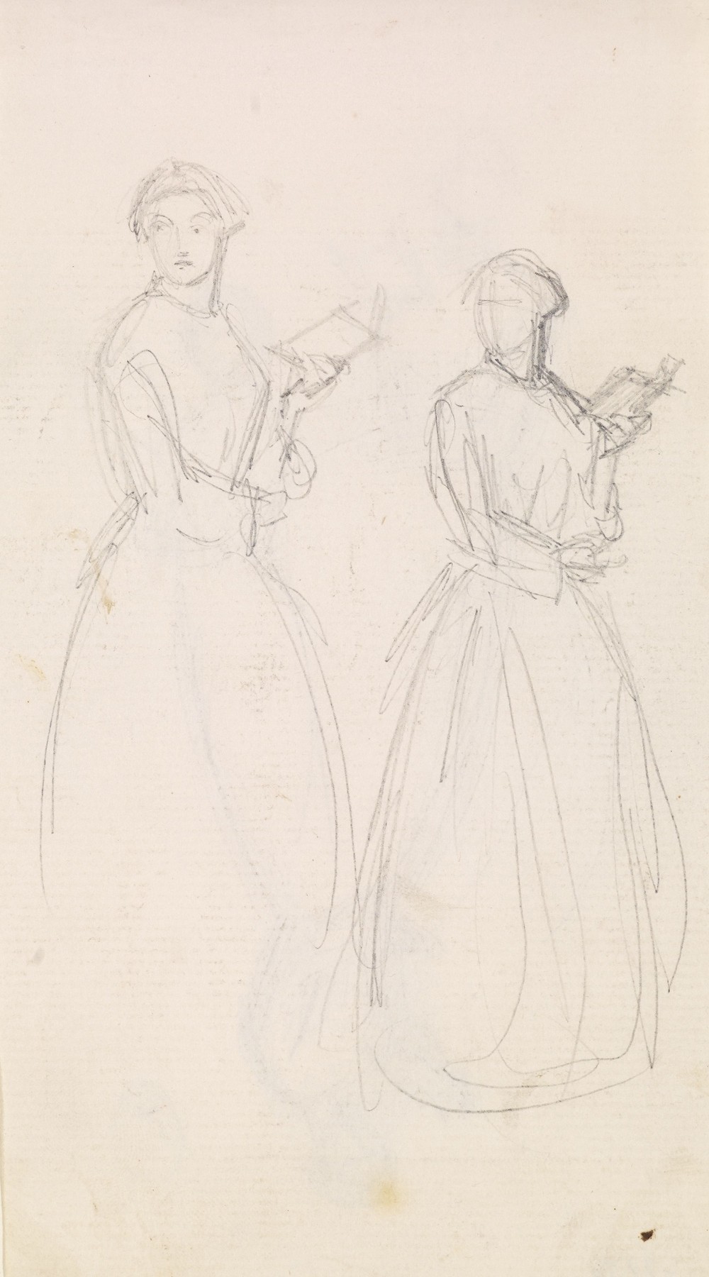 Female – Two Sketches of a Young Woman holding a Book (1855-65)