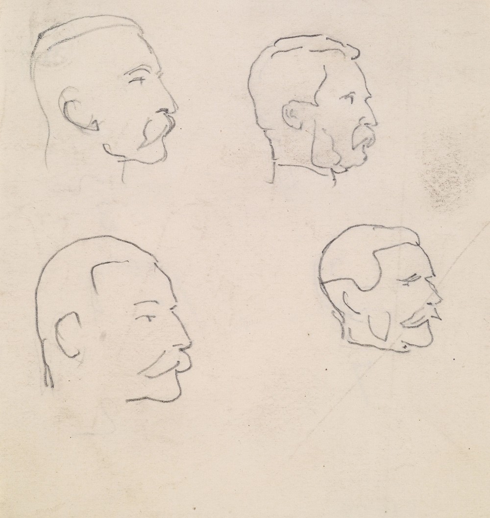 Male – Four Profile Head Sketches of moustached Man (1850-90)