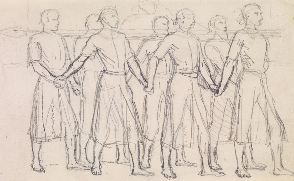 The Head of Bran by George Meredith – Study of Seven Princes carrying the Head of Bran