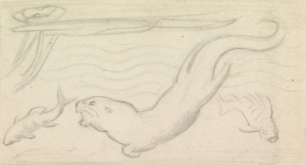 Stained Glass Study, An Otter and Two Fish