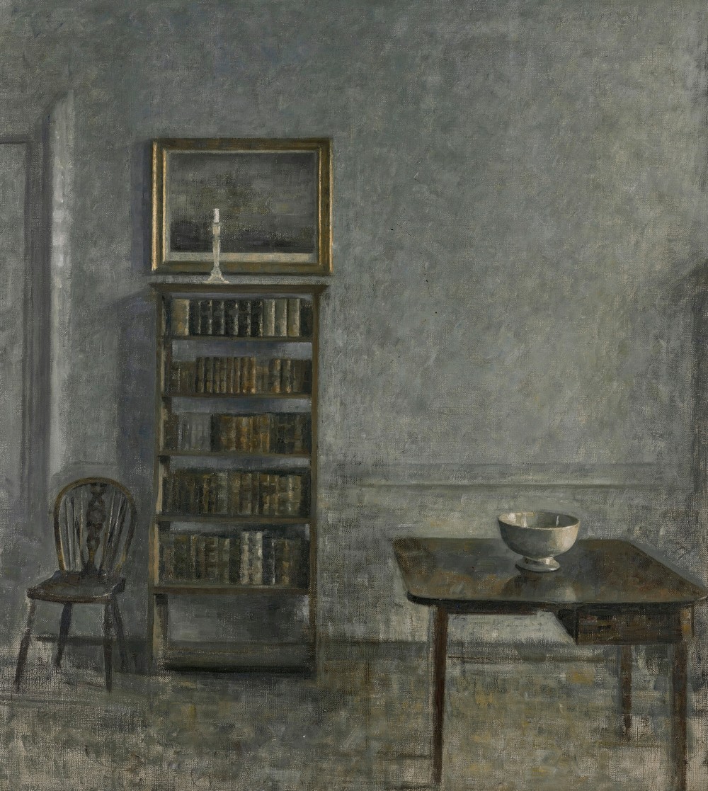 Interior with a table, bookcase and Windsor Chair, 25 Strandgade