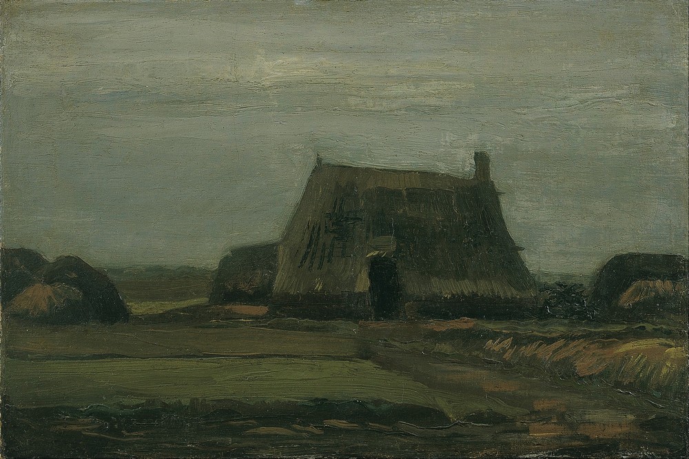 Farm with stacks of peat