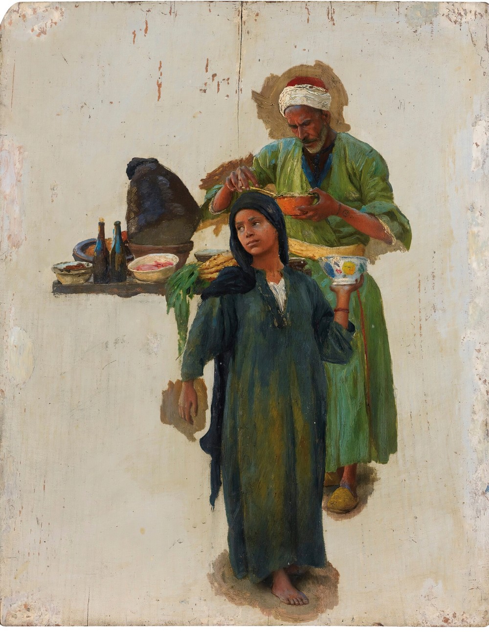 Study Of A Man And A Girl Holding A Bowl