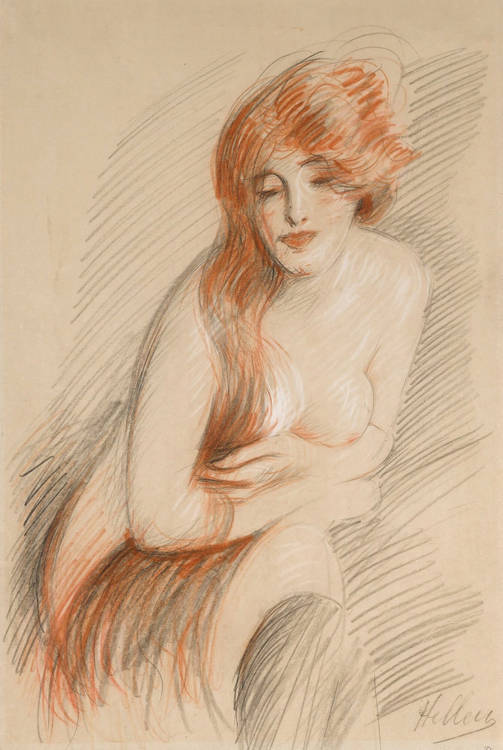 Nu Féminin À La Longue Chevelure