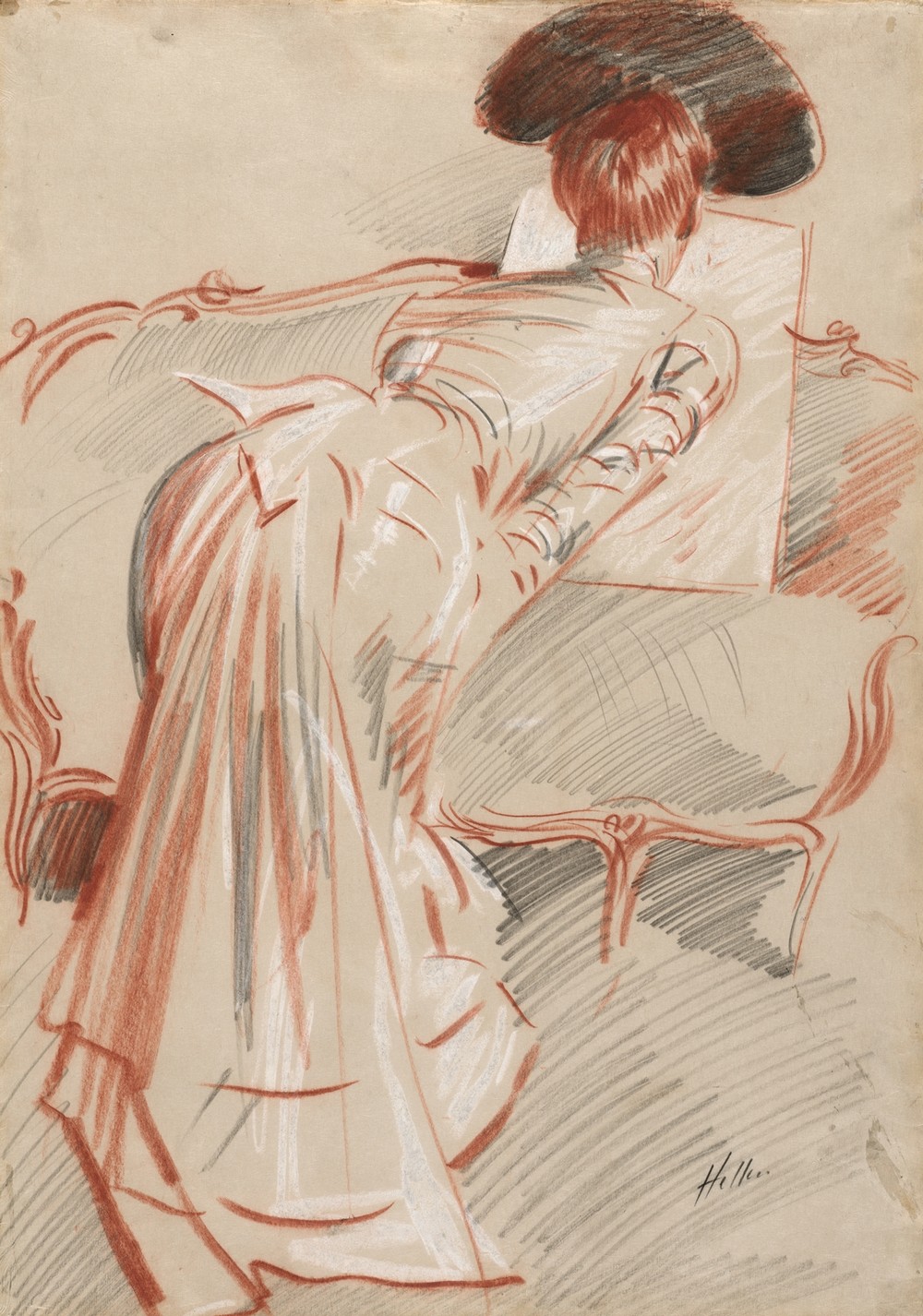 Woman (Possibly Madame Alice Hellu) Looking at a Drawing (c. 1895)