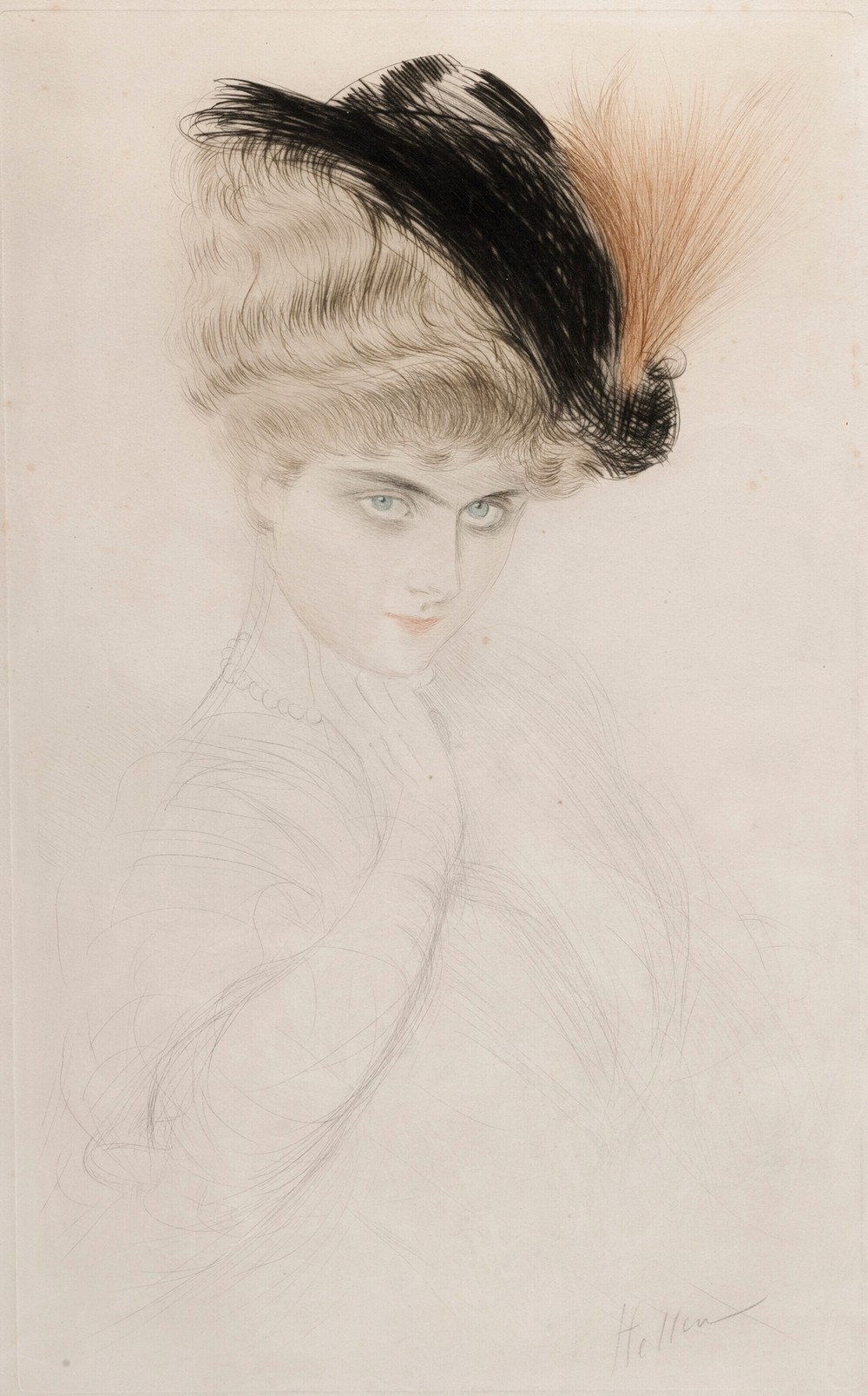 Portrait de femme au chapeau à plumes