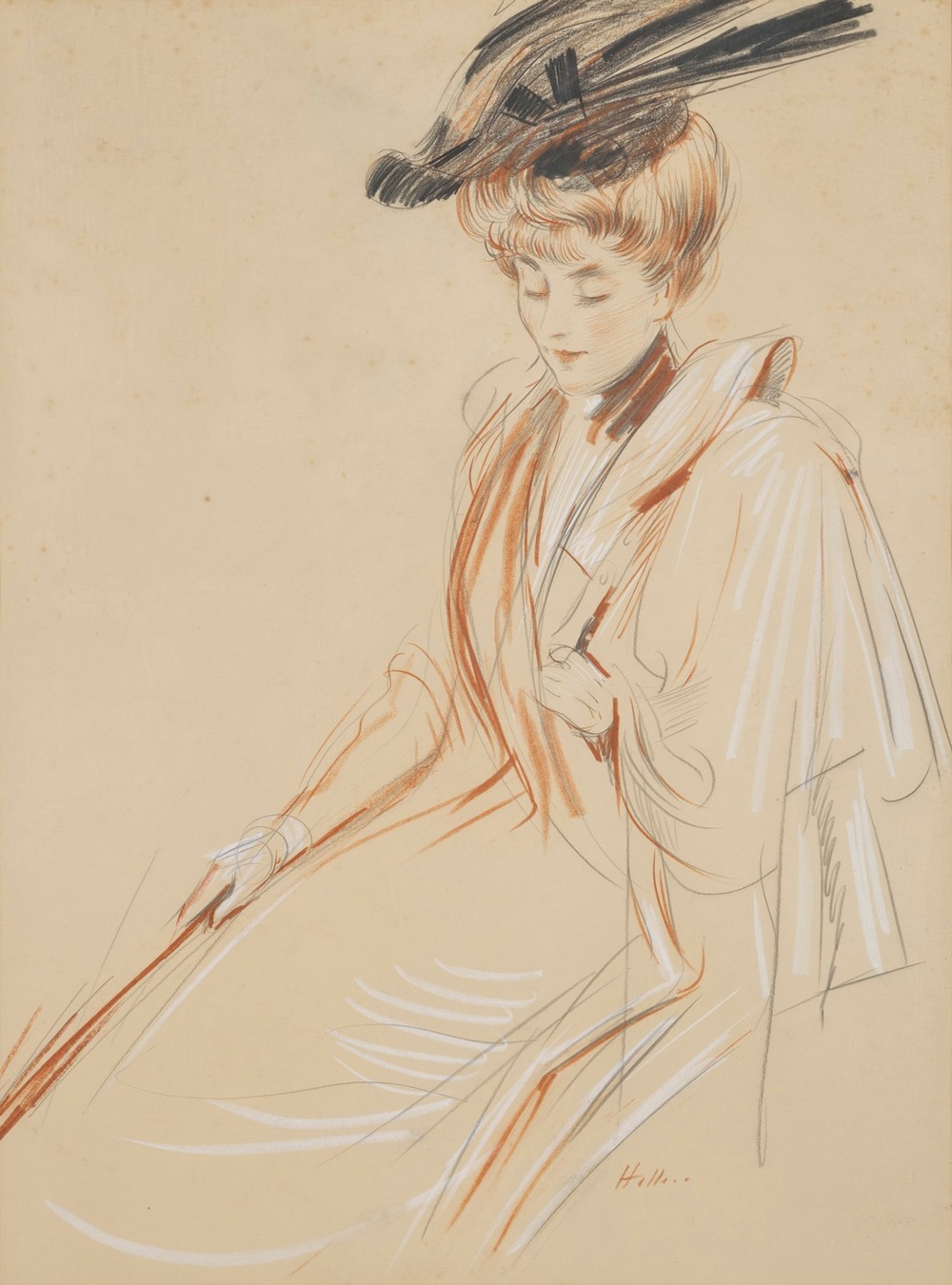 Portrait de femme au chapeau à plumes