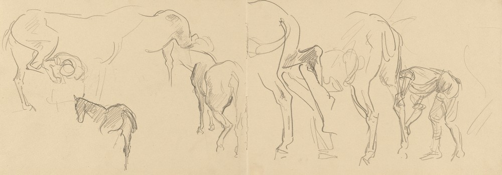 Studies for ‘Shoeing Calvary Horses at the Front’ (recto)