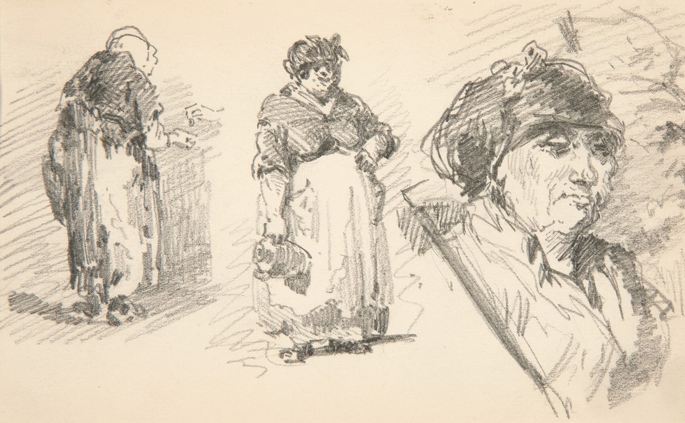 Two Standing Figures and One Head