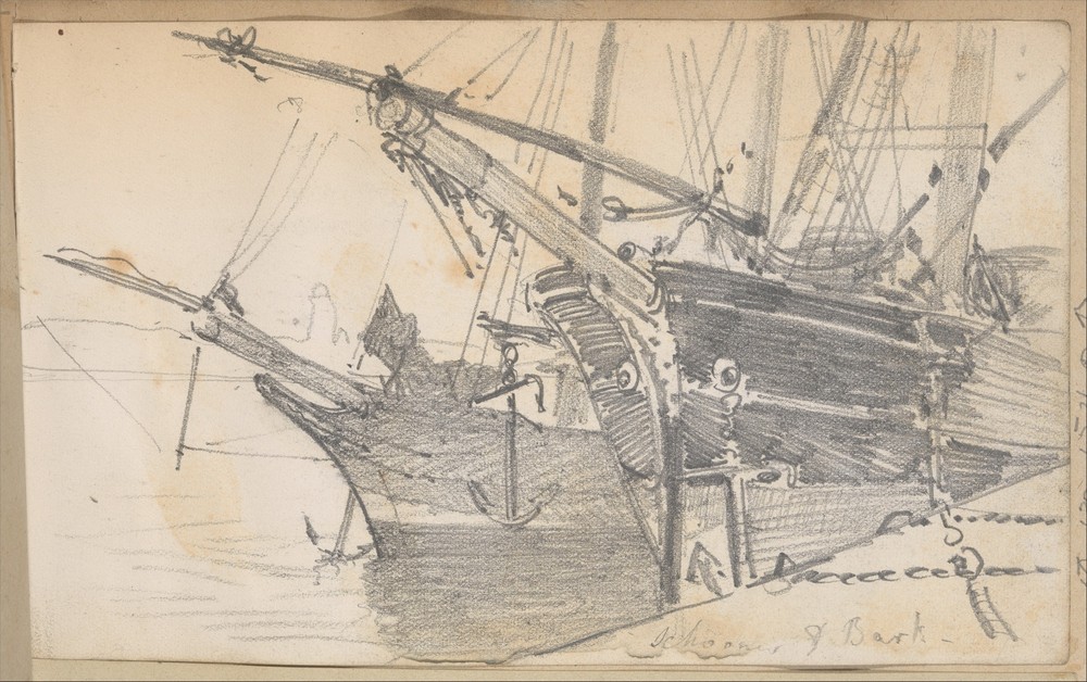 Schooner and Bark in Harbor (circa 1875)
