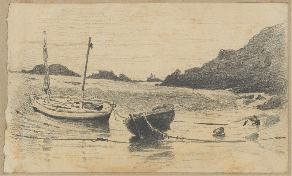Two Small Boats Moored to Beach (circa 1875)