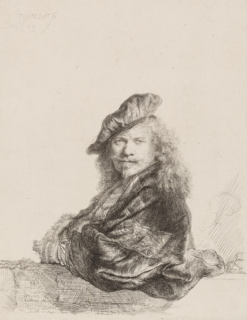 Self-Portrait leaning on a stone sill