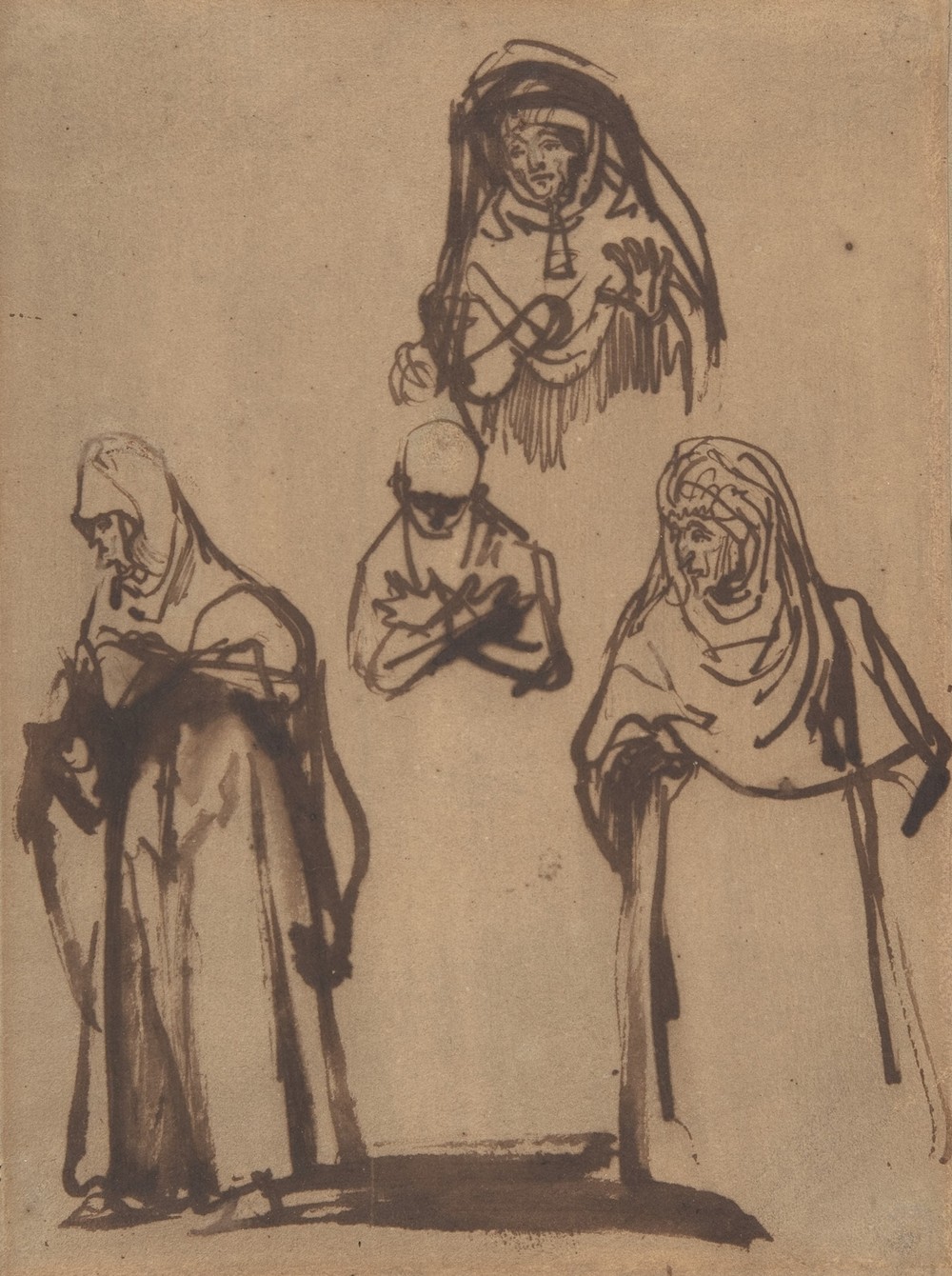 Study Sheet with Three Women and a Boy (ca. 1638–39)