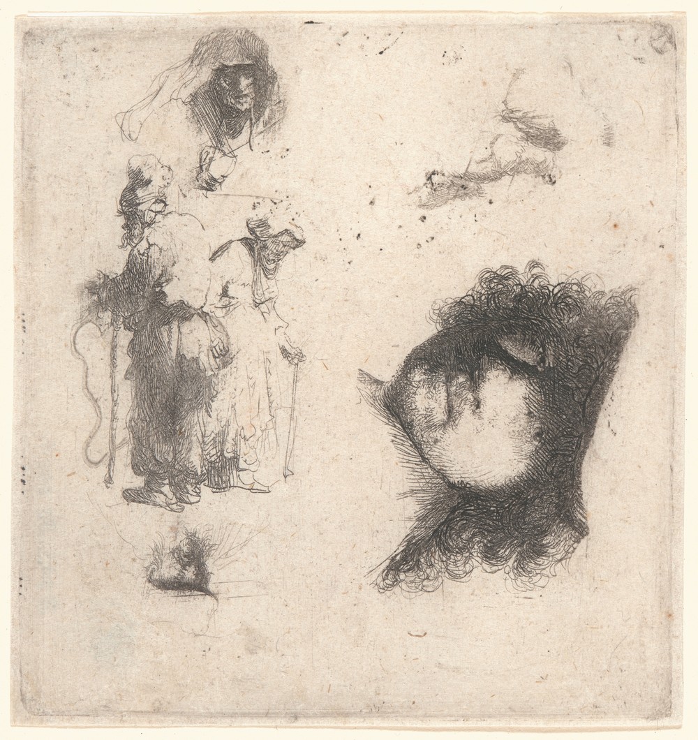 Sheet of Studies; Head of the Artist, a Beggar Couple, Heads of an Old Man and Old Woman