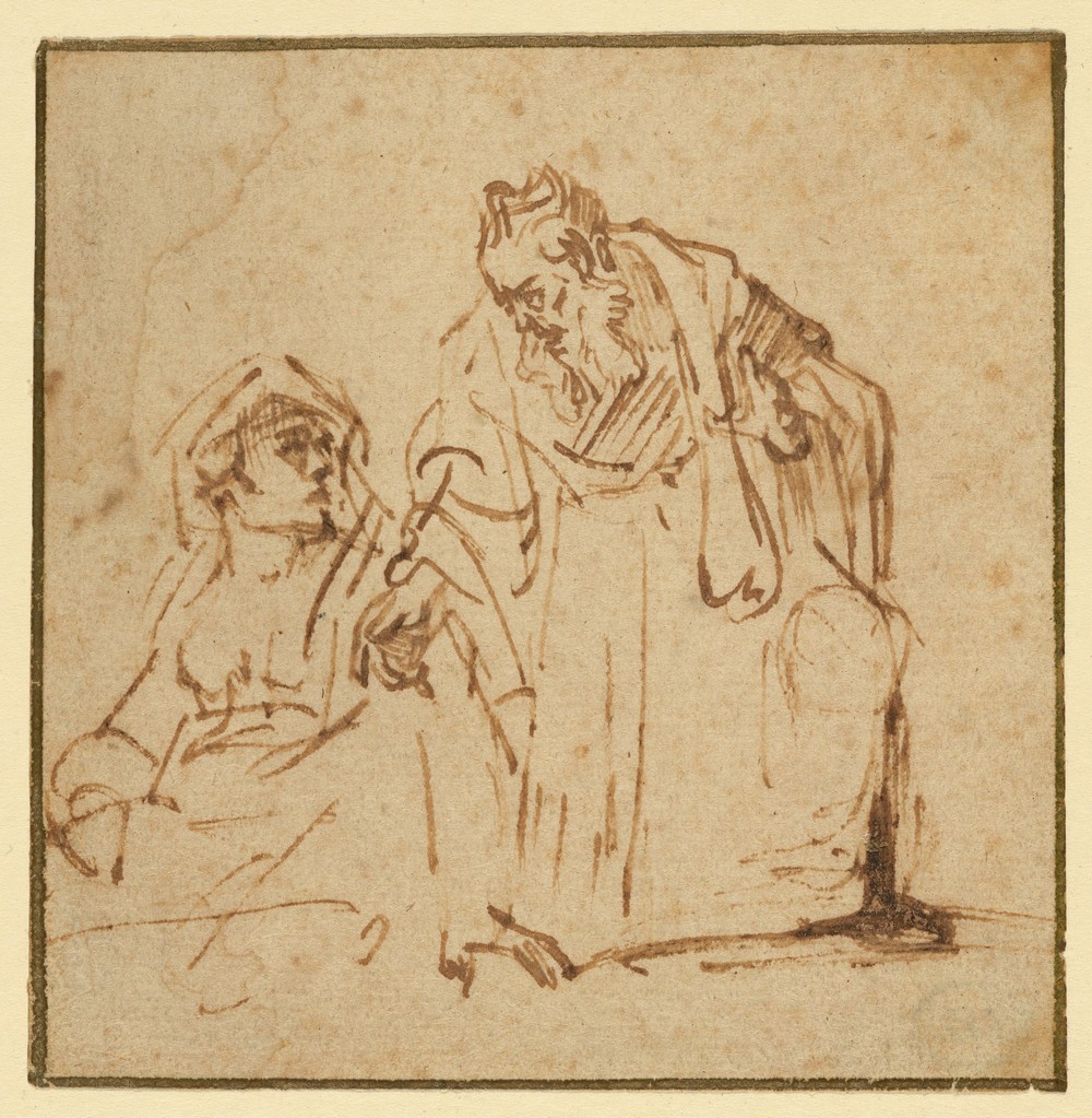 Study of a Man Talking to a Woman Seated on the Left