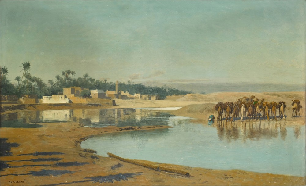 Camels Watering in the Desert