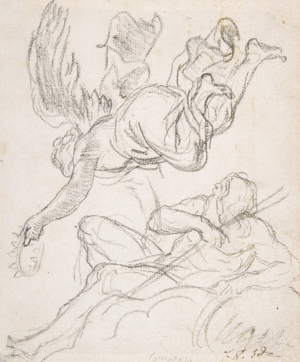 Flying Figure Holding a Crown, Reclining River God