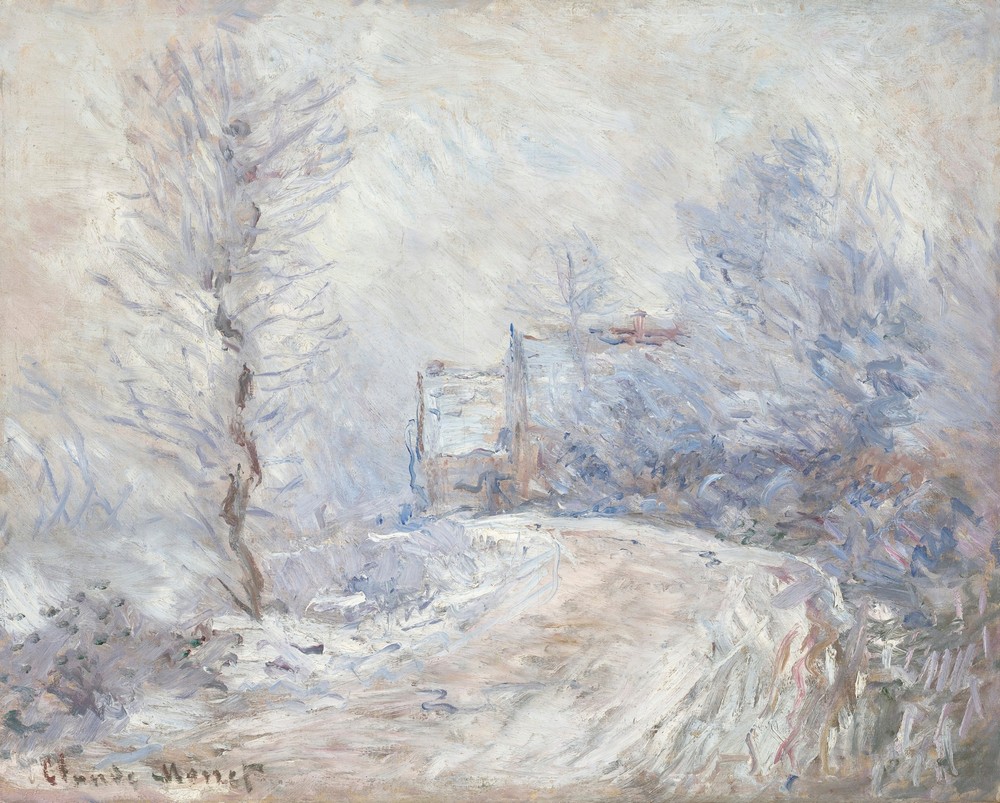 L’entrée de Giverny sous la neige
