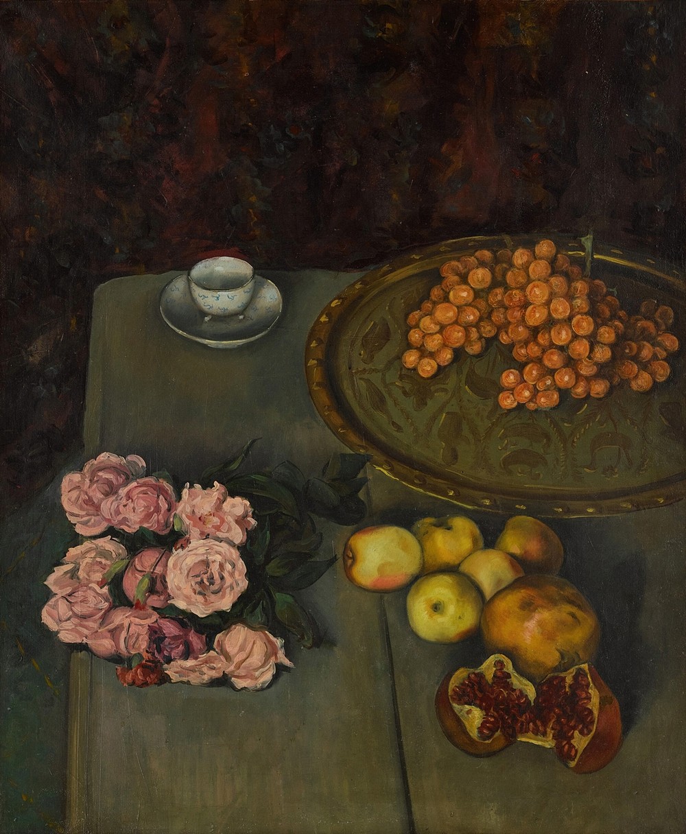 Nature morte aux roses et aux fruits