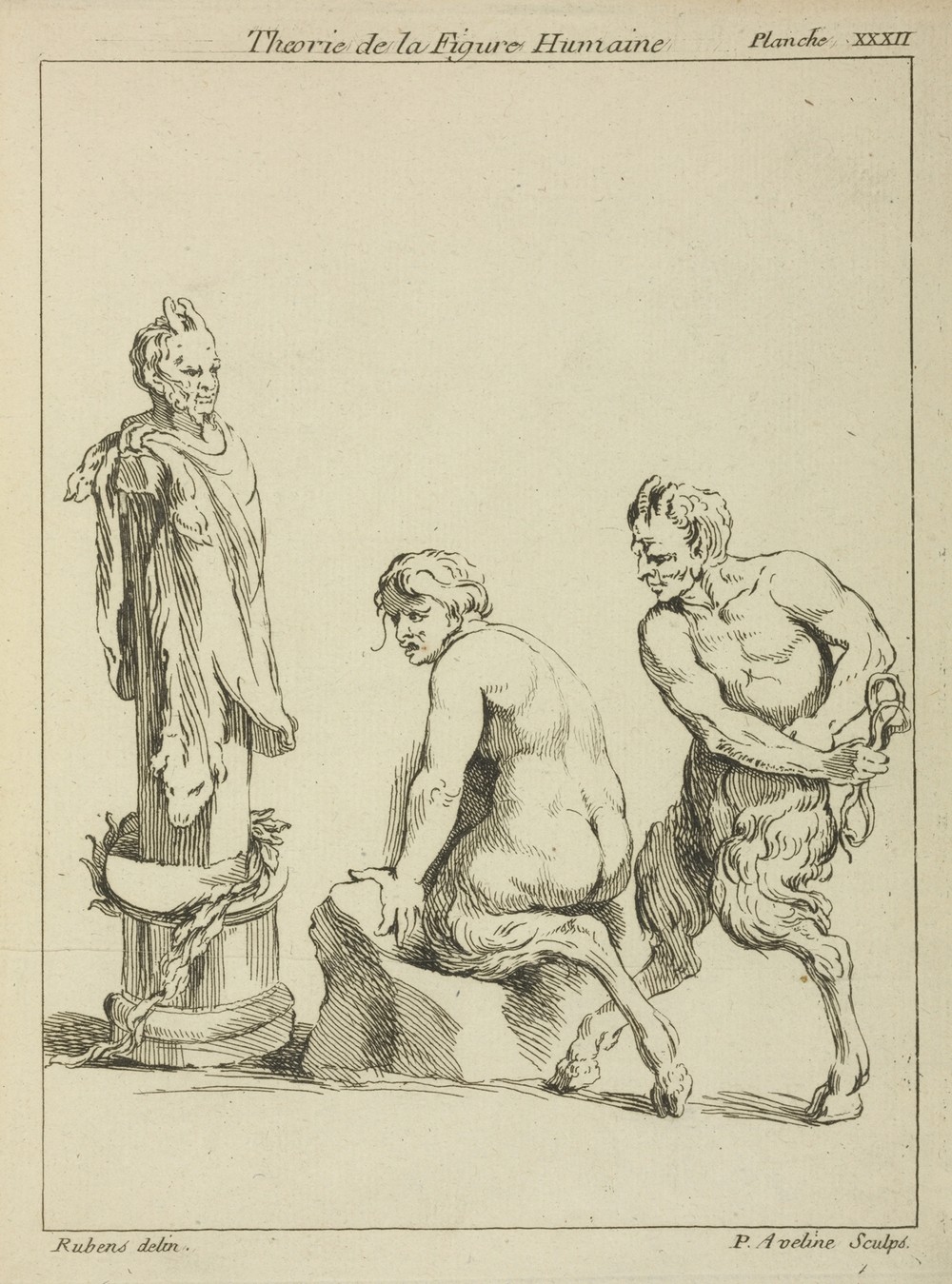 Two satyrs, and the head of a satyr