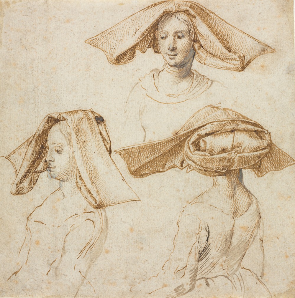 Three Studies of a Woman Wearing an Elaborate Headdress (c. 1500)