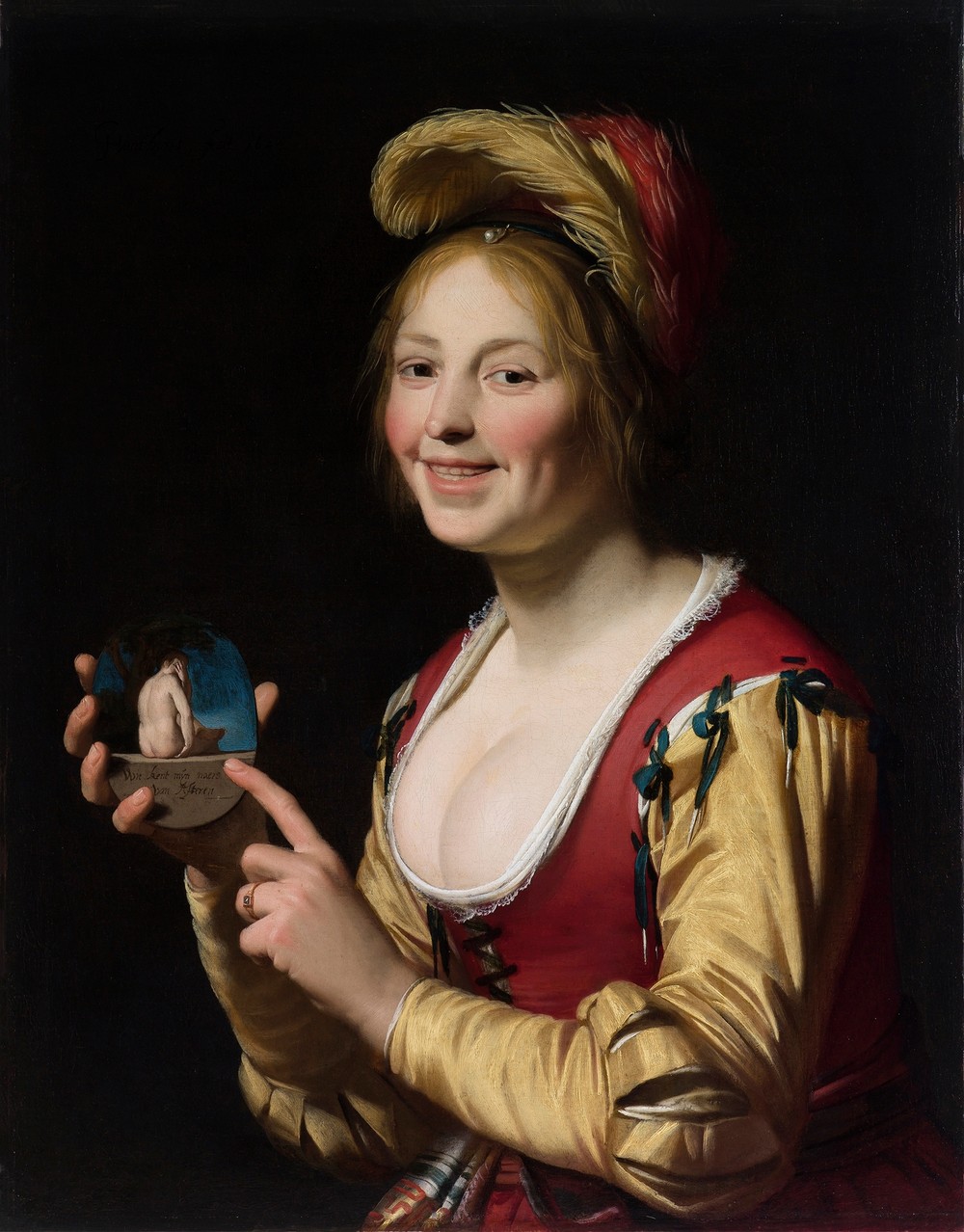 Smiling Girl, a Courtesan, Holding an Obscene Image