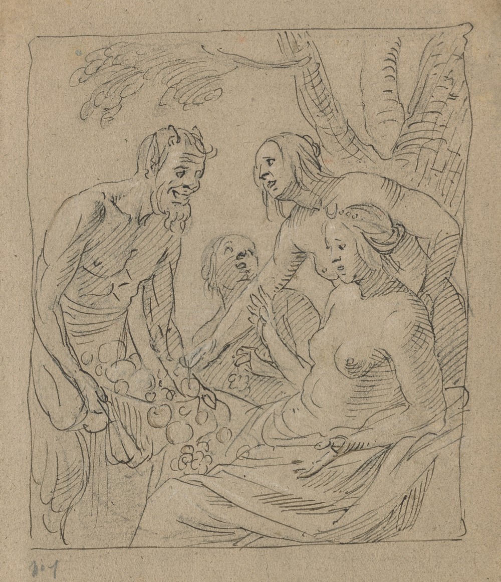 Diana and Two Nymphs Receiving Gifts from a Satyr (recto) (1620s)