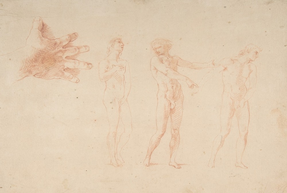 Three Nude Male Figures; Study of the Right Hand of the Figure on the Left (1708–87)