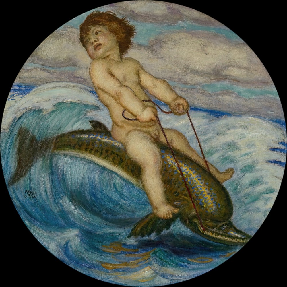 Erote riding a dolphin (around 1912)