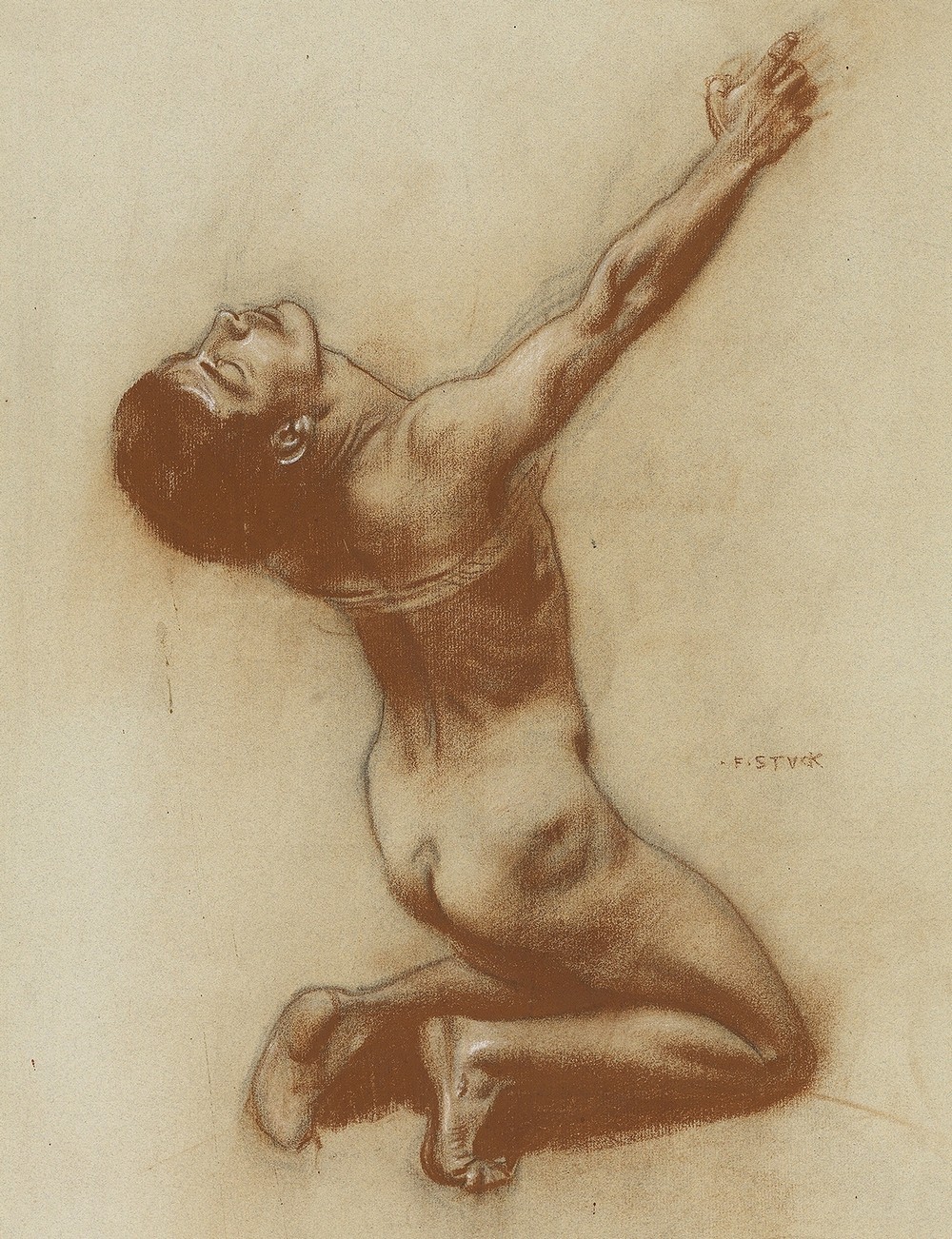Kneeling male nude for ‘Kiss of the Sphinx’ (before 1895)