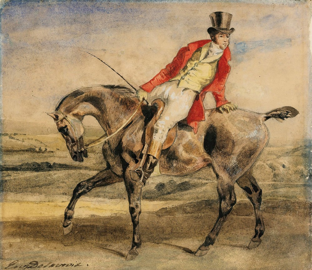 Horseman wearing a red jacket