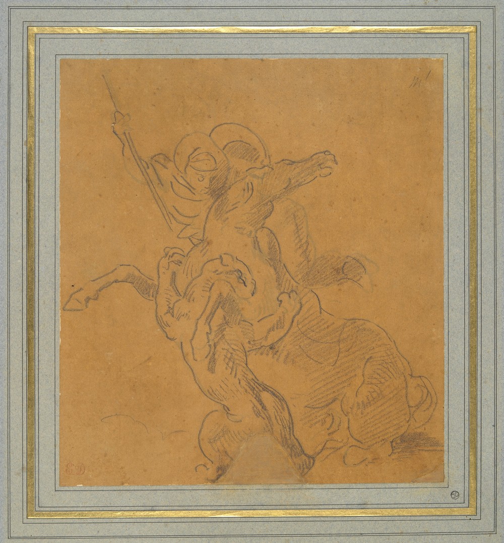 Lion Attacking a Horse with Rider (Sketch for The Tiger Hunt)