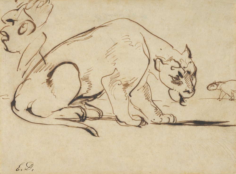 A Lioness and a Caricature of Ingres (1850s)