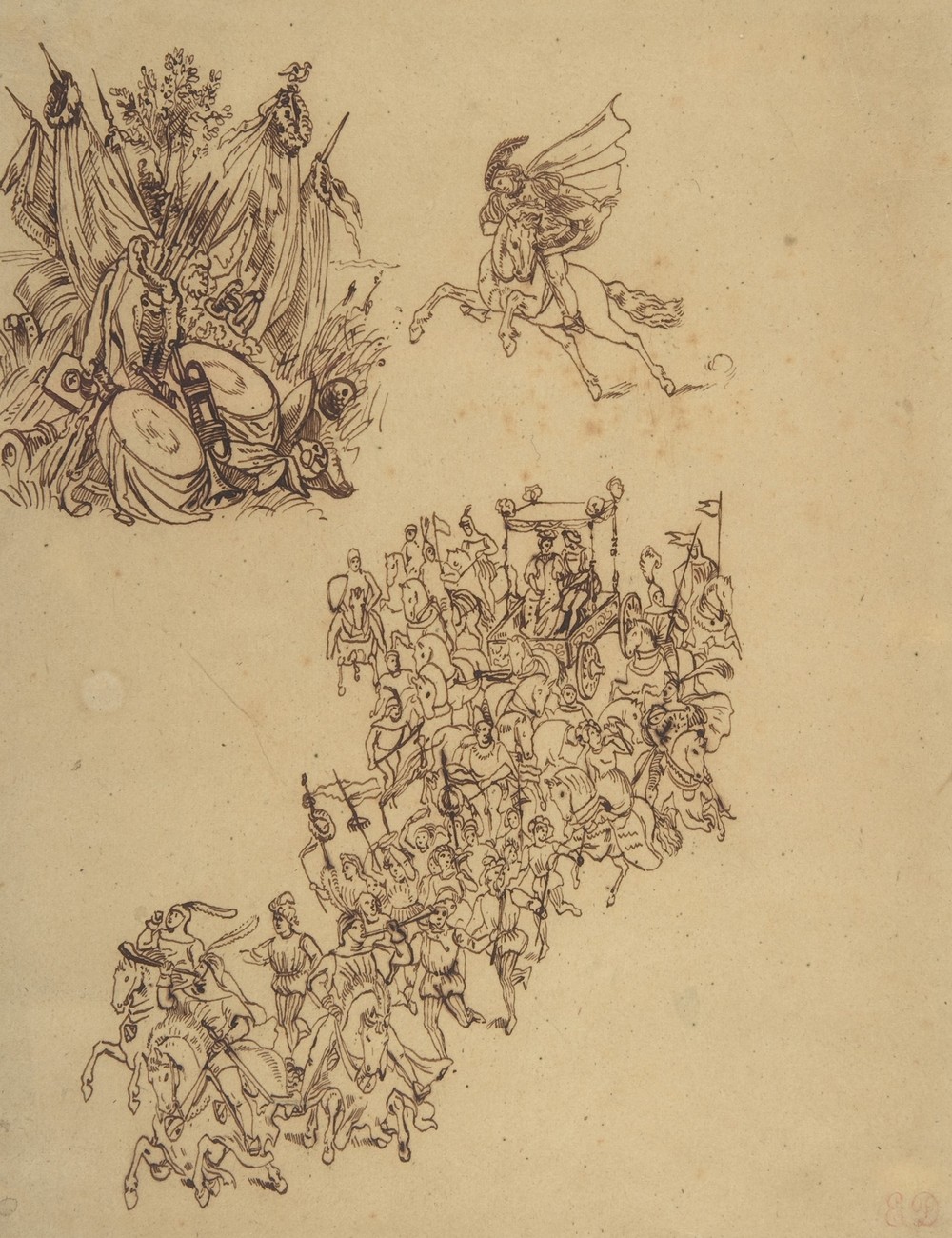 A Marriage Procession in Sixteenth Century Dress; a Cavalier; and a Trophy of Arms
