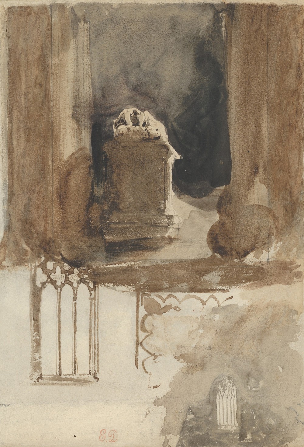 A Tomb and Studies of Windows in the Church of Valmont Abbey (1829–31)