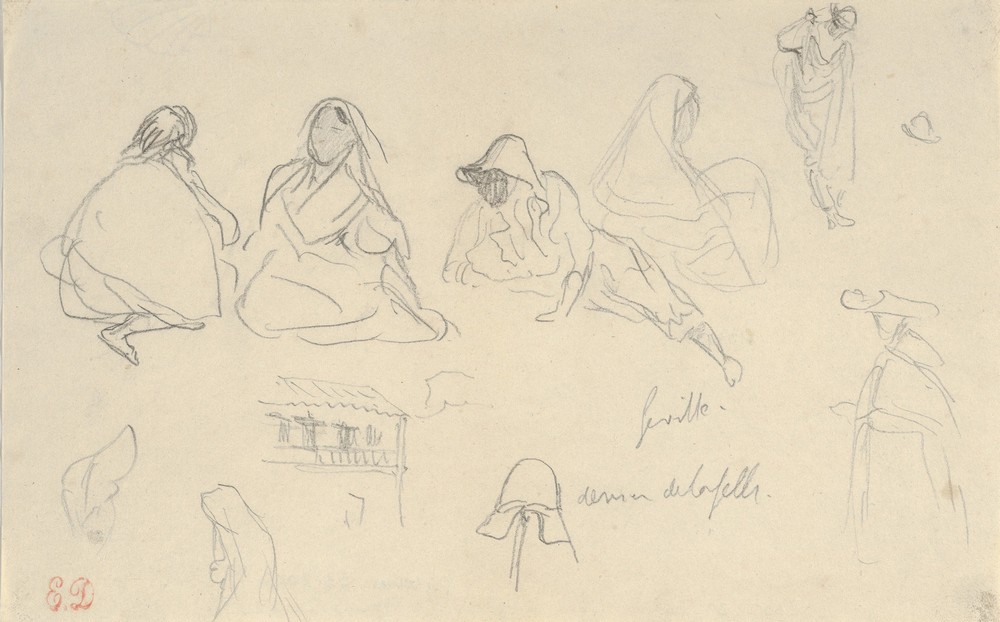 Sketches of Figures and a Tile-Roofed Building, Seville, Spain