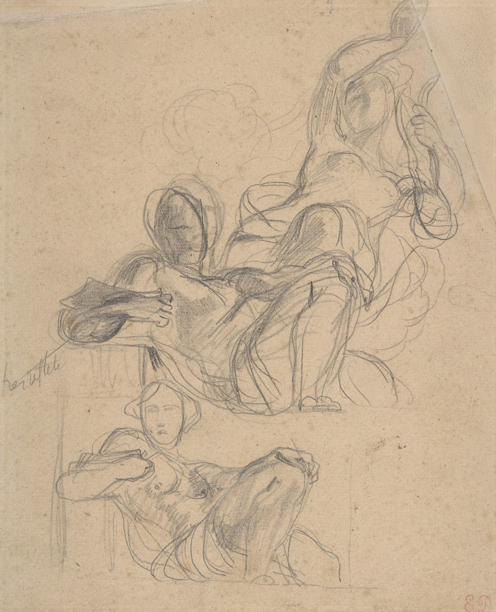 Study of a reclining figure, and a seated figure holding a lyre